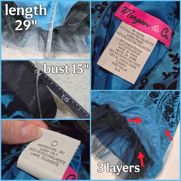Morgan & Co. ✦ Strapless Blue Floral Dress ✦ Lace-Up Back Tulle Mini Sz 5/6 NWT - Picture 14 of 16